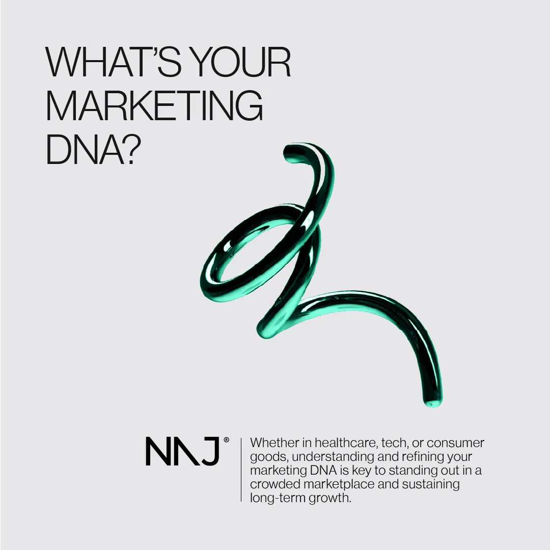 'What's your marketing DNA?' — a chrome scribble