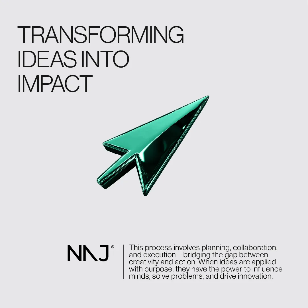 'Transforming ideas into impact' — a chrome cursor arrow