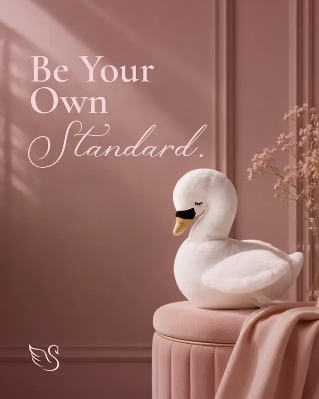 'Be your own standard' — a swan on a velvet stool