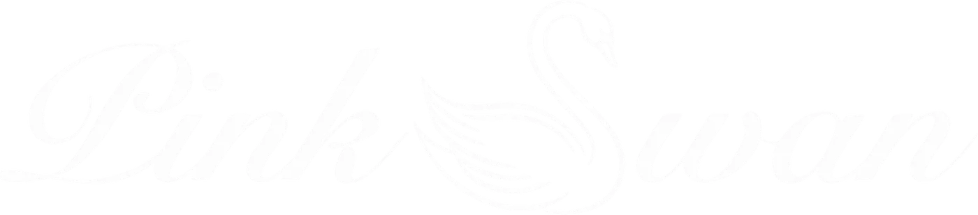 The Pink Swan wordmark, in white